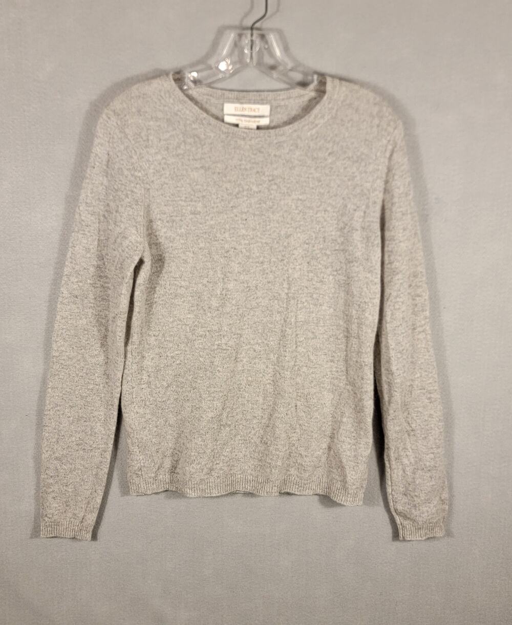 Ellen Tracy 100% Cashmere Crewneck Sweater Heather Grey Womens Medium